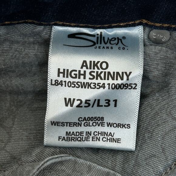 Silver Jeans Aiko Skinny Size 25 0 Dark Wash Mid-Rise Basics Emo Grunge - Picture 12 of 13
